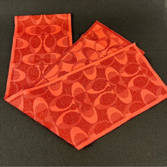 Coach Signature C Scarf Large Font Metallic Red Tones RN#132154 - Picture 8 of 9